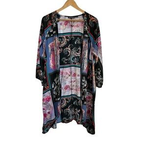 Tolani Collection Womens Printed Open Front Kimono XS Petite Multicolor Boho